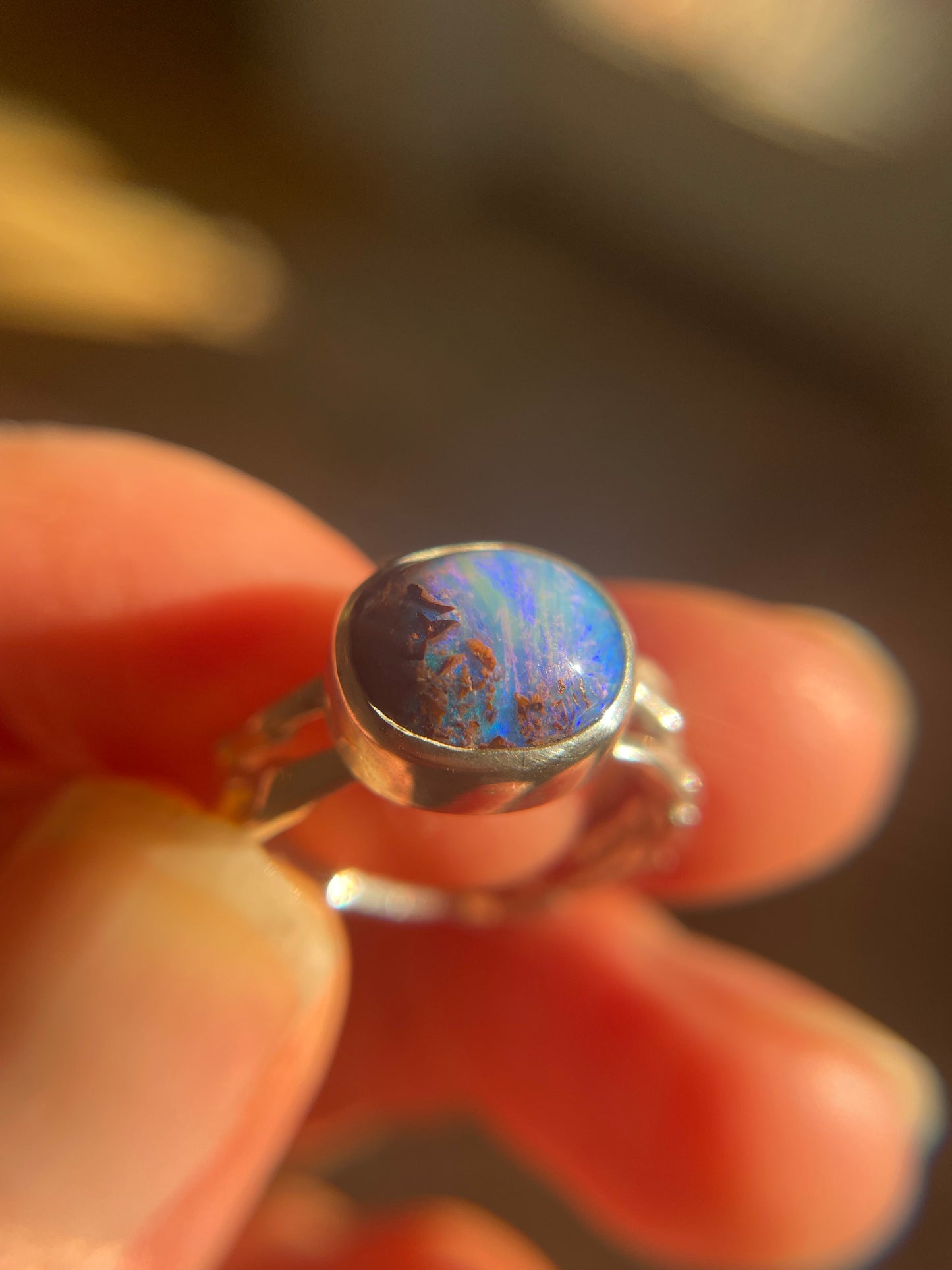 Teal and Purple Wood Replacement Opal Ring