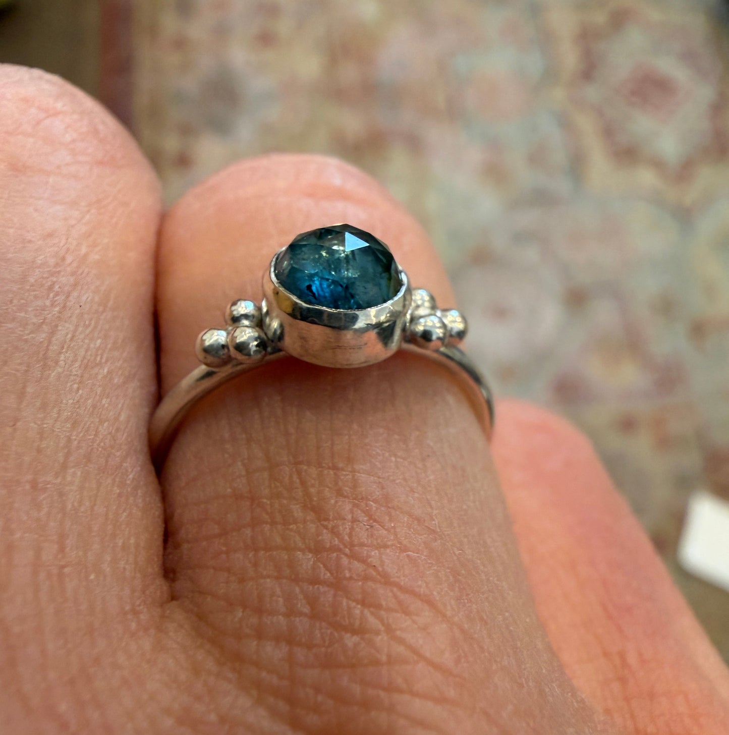 Rose Cut Blue Green Tourmaline Stacking Ring