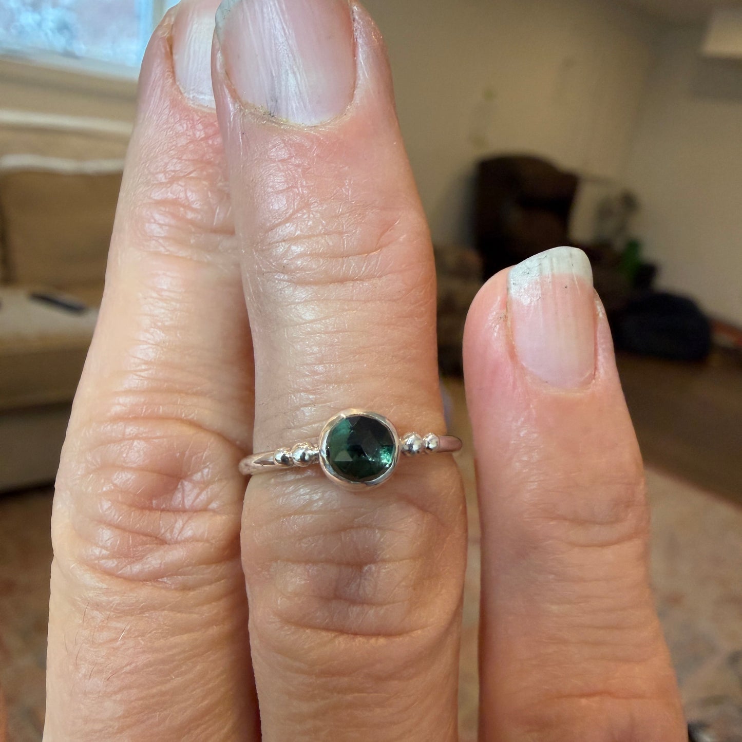 Rose Cut Green Tourmaline Stacking Ring