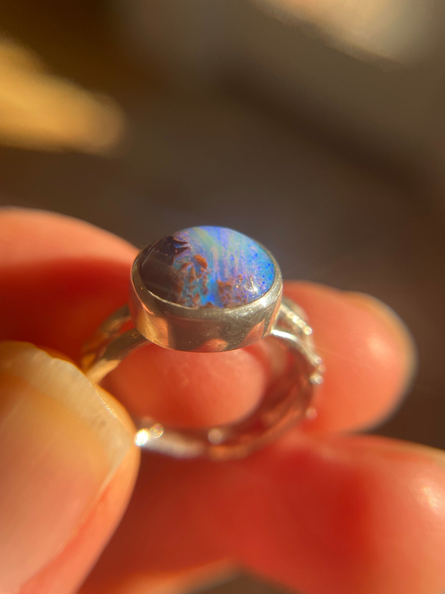 Teal and Purple Wood Replacement Opal Ring