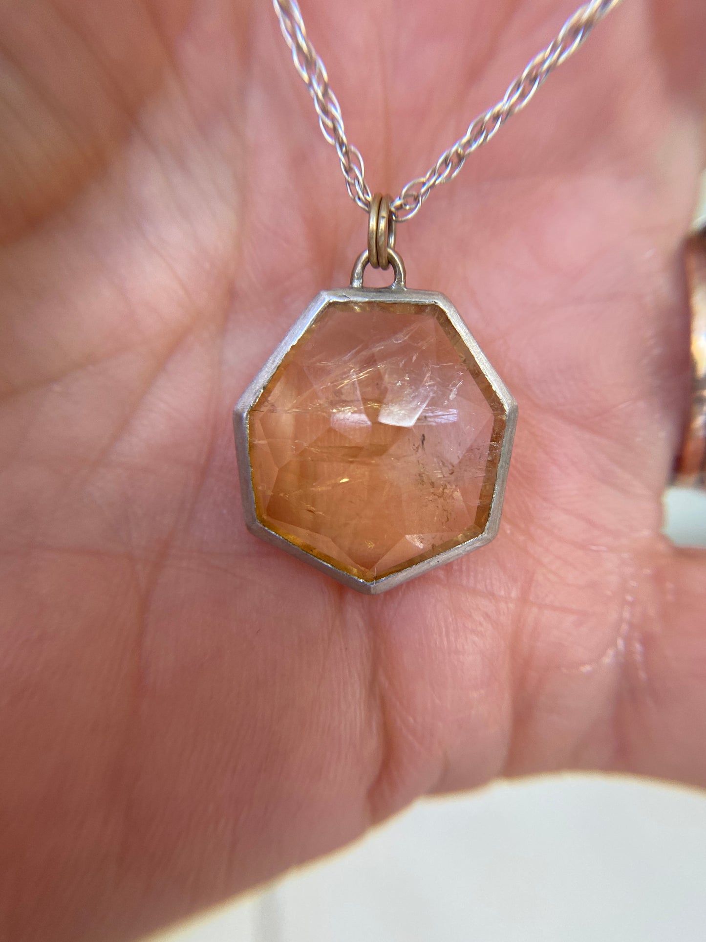 Seven Sided Rose Cut Citrine gold and silver