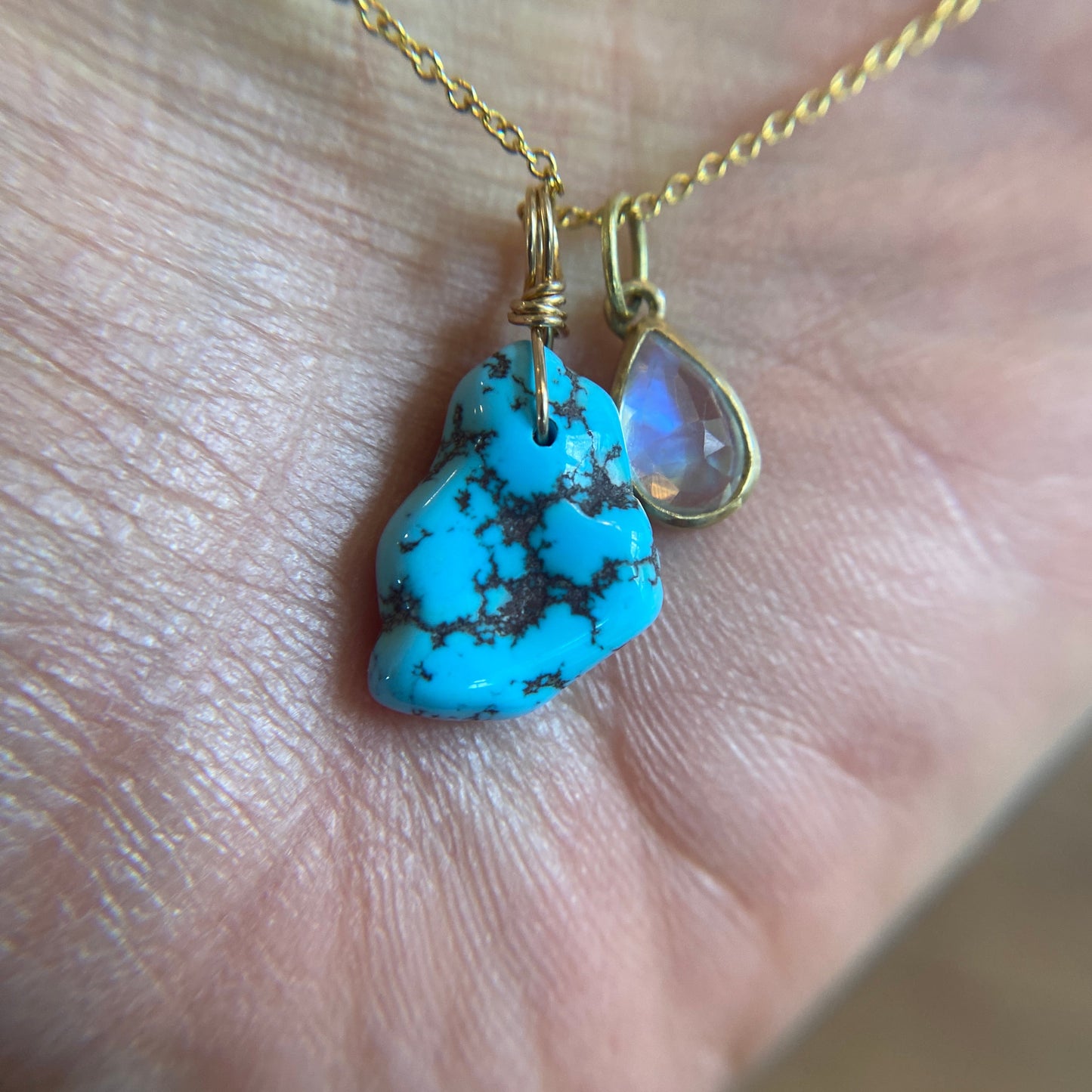 Stargazer Moonstone 18k Gold With Golden Hills Turquoise