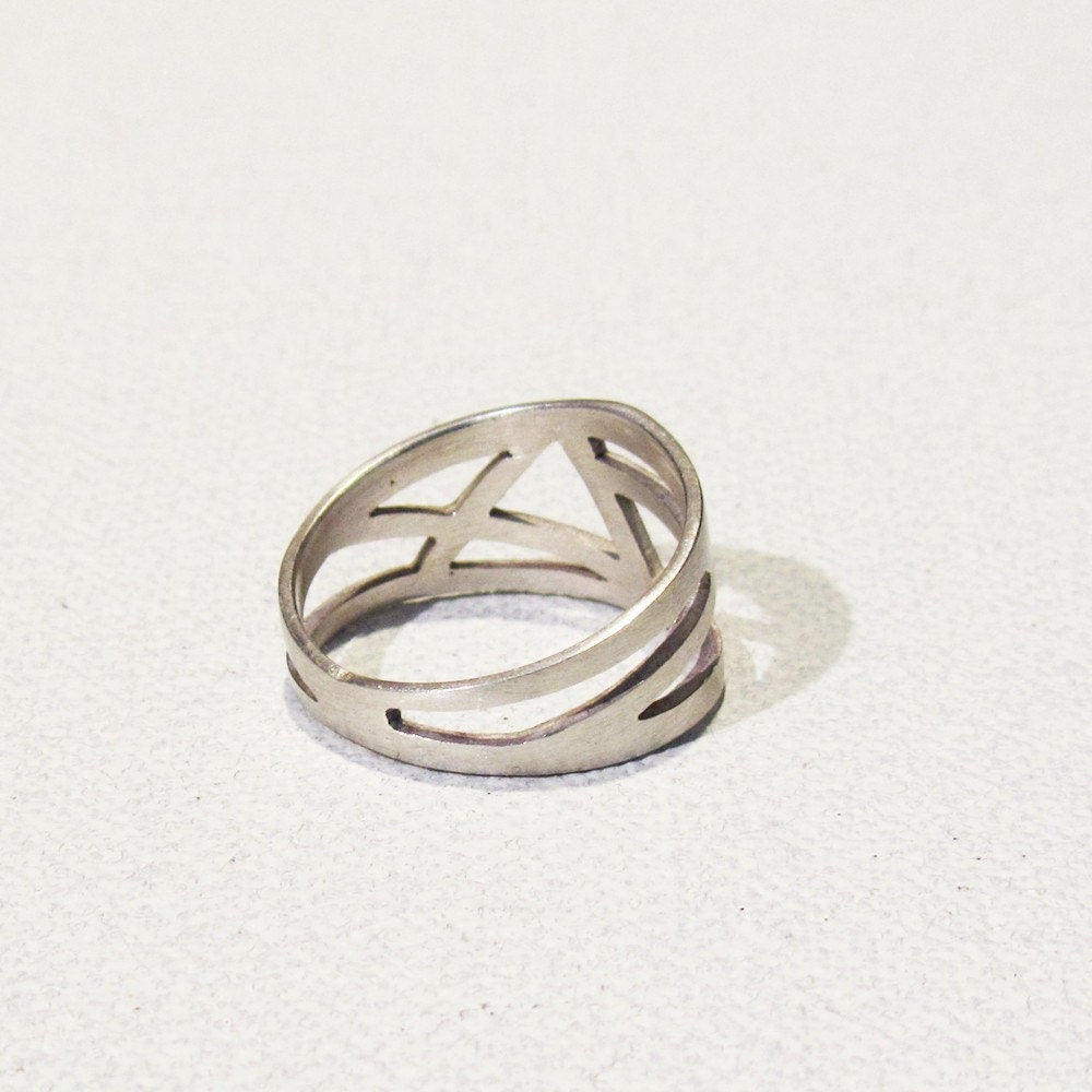 Hand Cut Geometric Ring Sterling Silver ONE OF A KIND