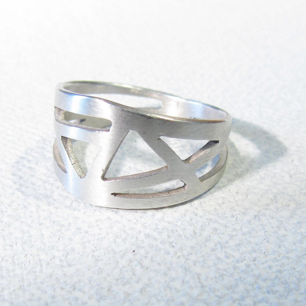 Hand Cut Geometric Ring Sterling Silver ONE OF A KIND