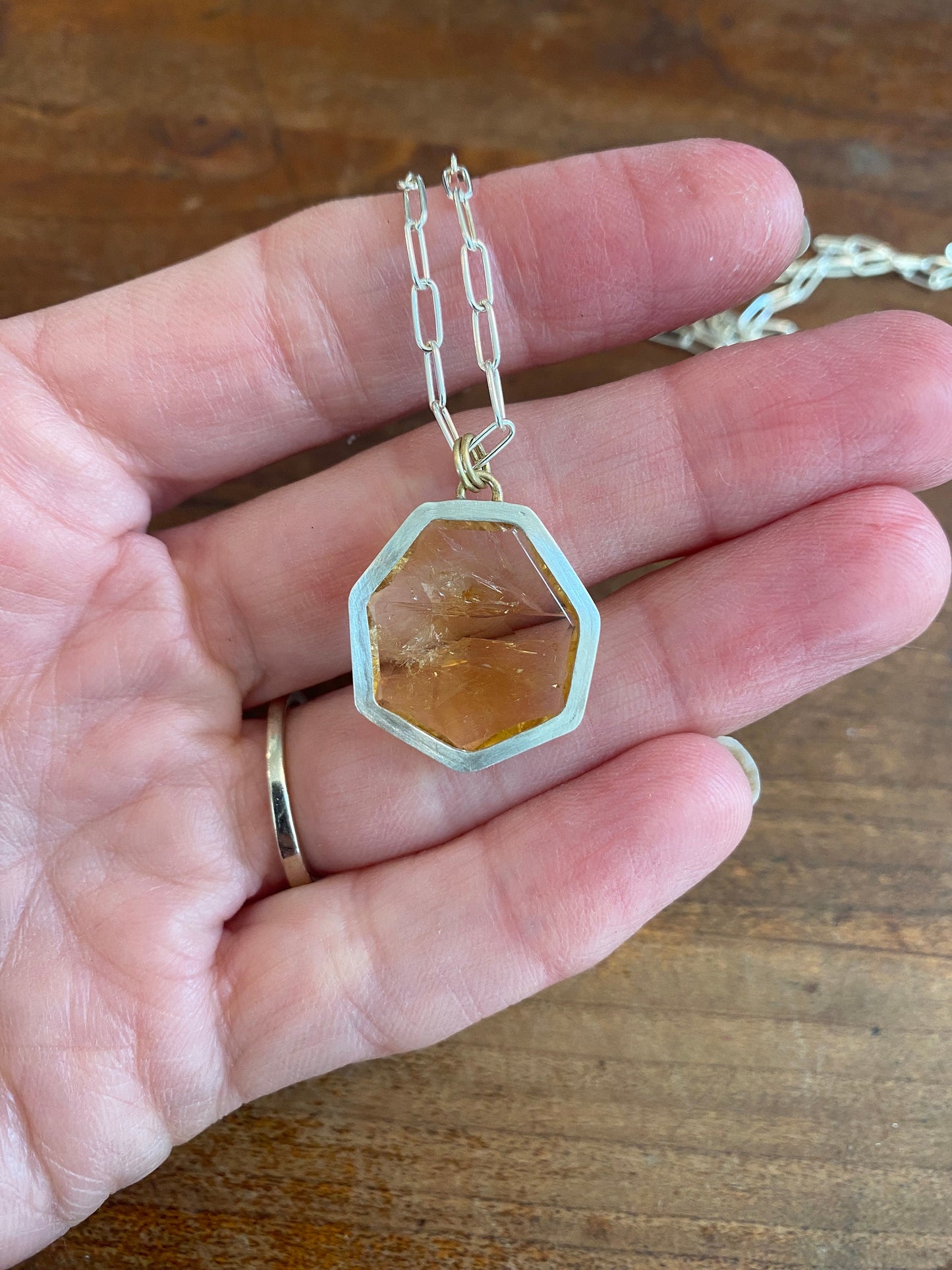 Handmade Citrine November Birthstone Pendant Bezel - Seven Sided Rose Cut gold and silver