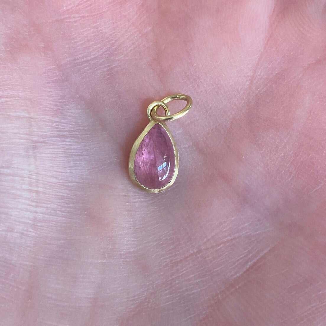 Pink Teardrop Tourmaline Handmade Bezel 18k & 14k chain