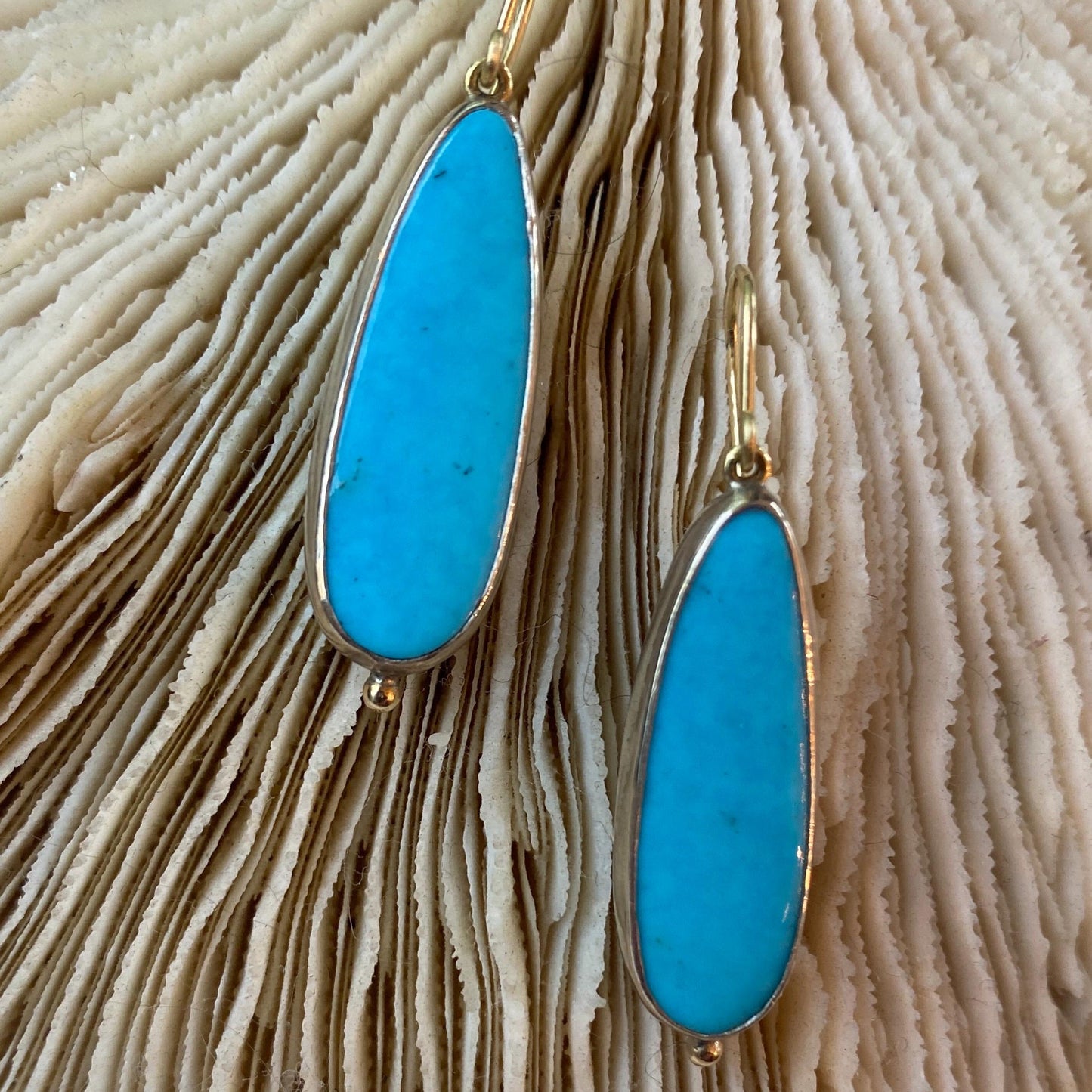 Exquisite Turquoise Earrings | Stunning Pair Handcrafted in Sterling Silver & 14k Gold