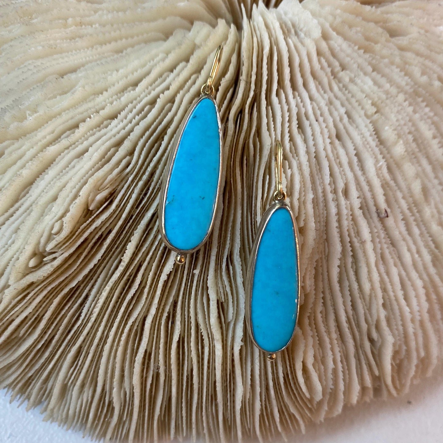 Exquisite Turquoise Earrings | Stunning Pair Handcrafted in Sterling Silver & 14k Gold