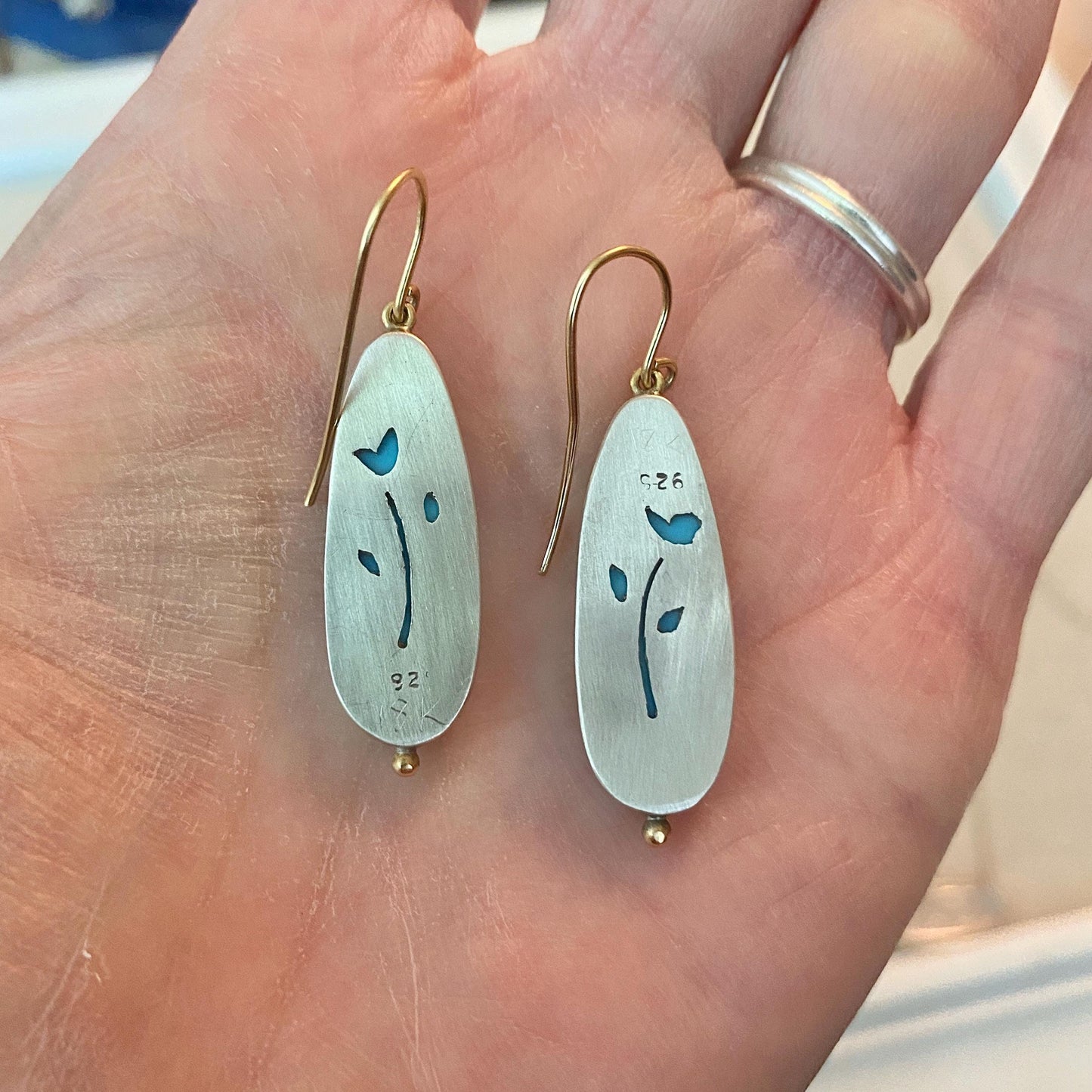 Exquisite Turquoise Earrings | Stunning Pair Handcrafted in Sterling Silver & 14k Gold