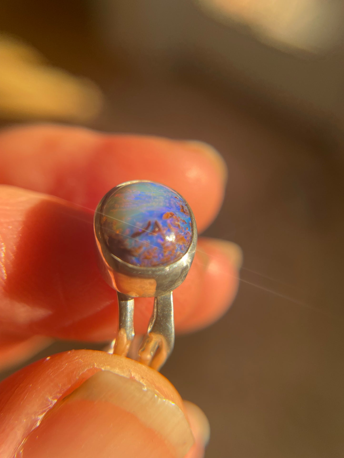 Teal and Purple Wood Replacement Opal Ring