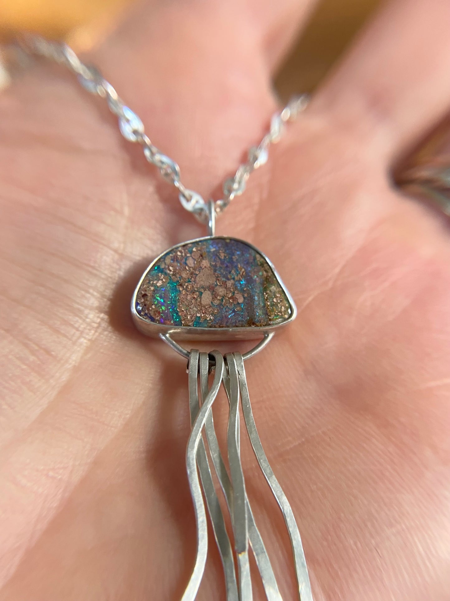 Pipe Boulder Opal Jelly Fish Pendant