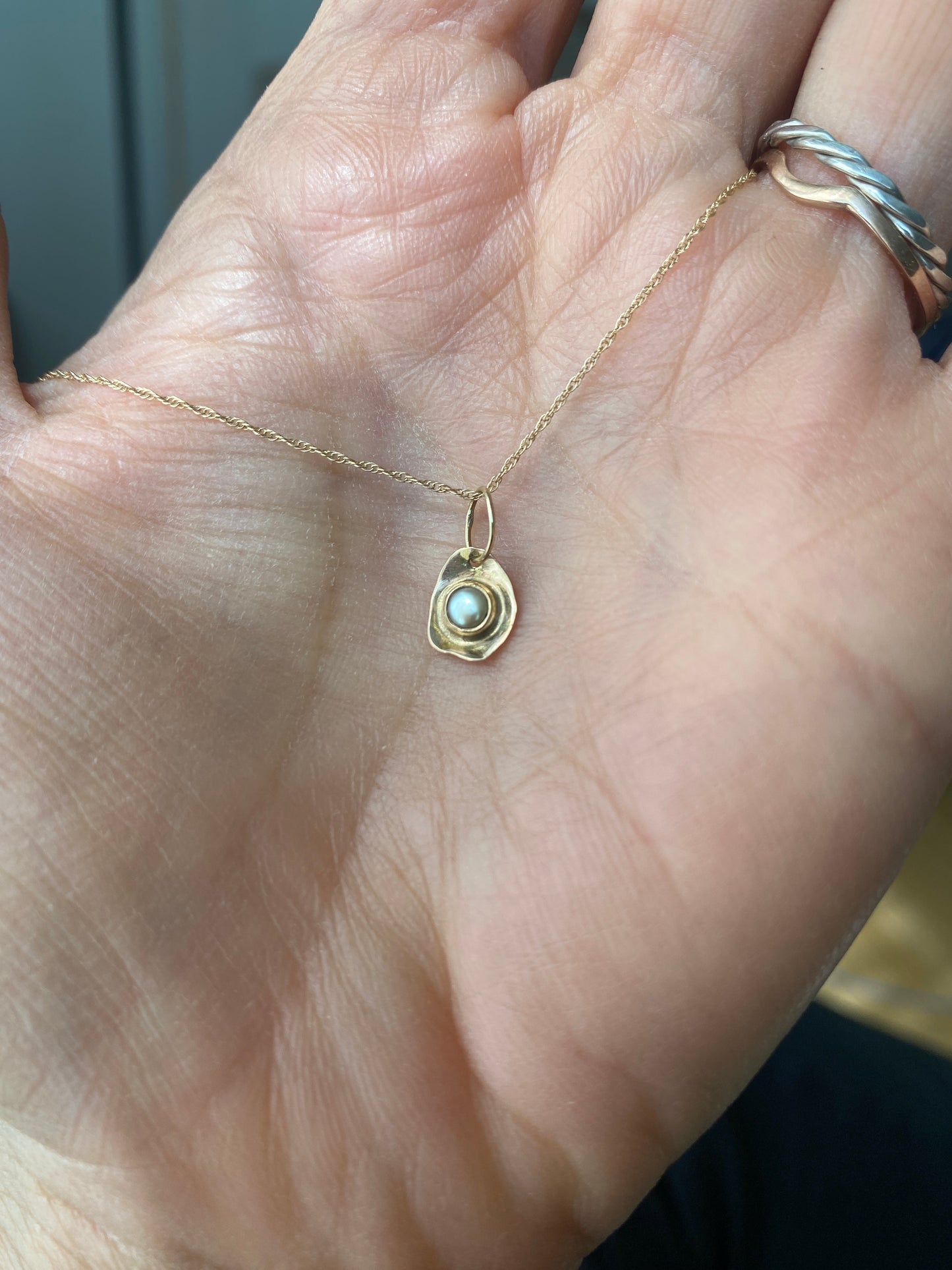 14K Golden Eye White Pearl Pendant