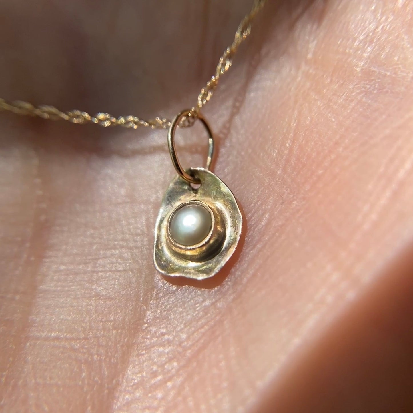 14K Golden Eye White Pearl Pendant