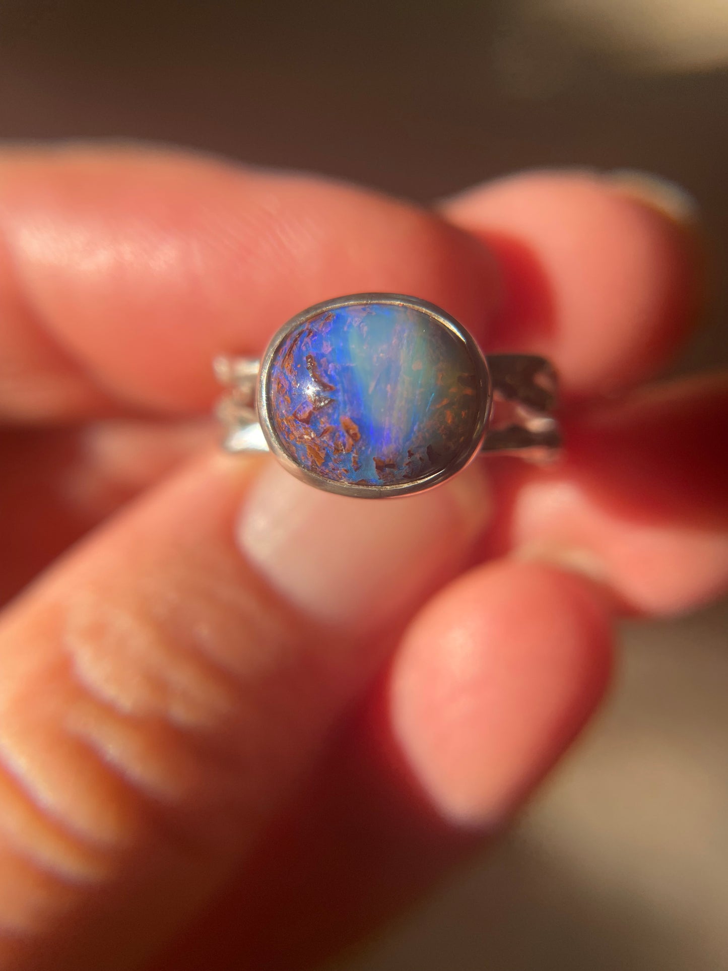 Teal and Purple Wood Replacement Opal Ring