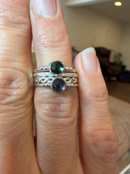 Rose Cut Green Tourmaline Stacking Ring