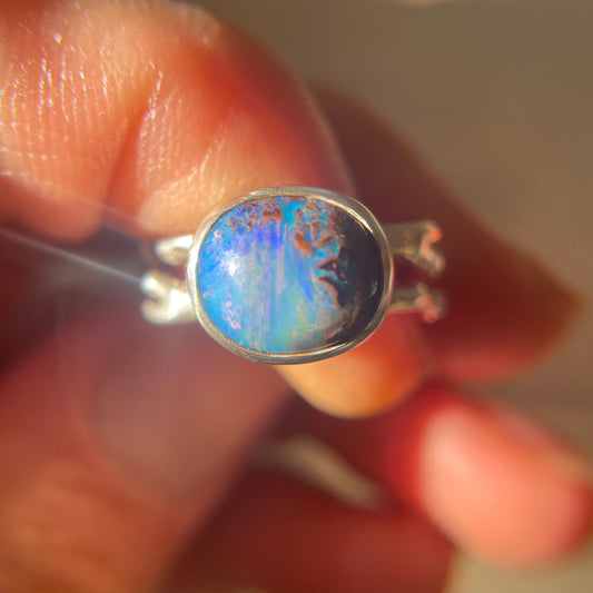 Teal and Purple Wood Replacement Opal Ring