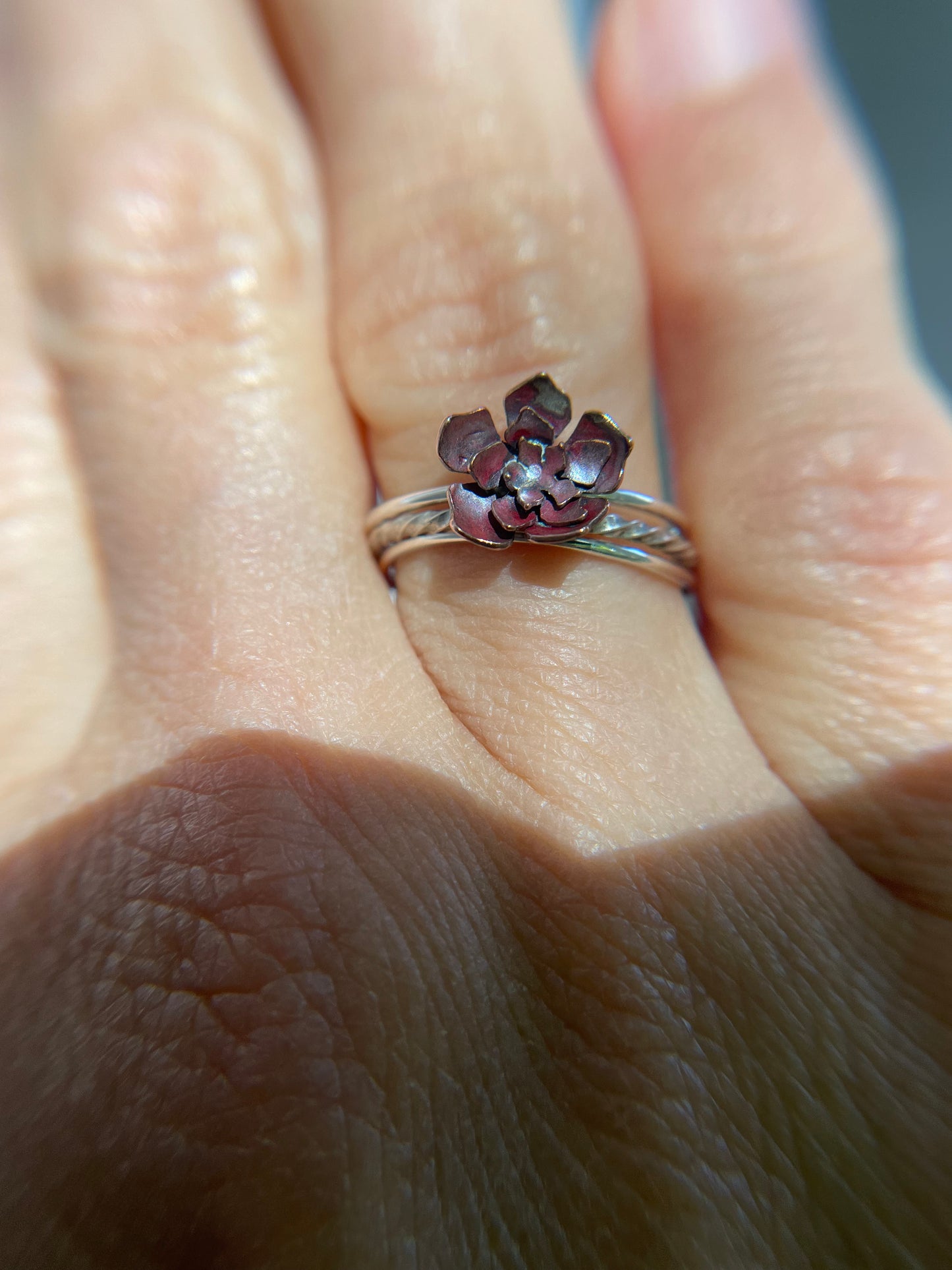 Cut Out Flower Ring in Copper + Silver
