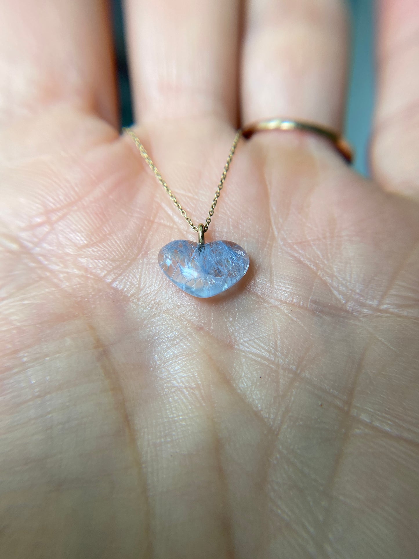 Heart Dumertierite Quartz Pendant 14k Gold