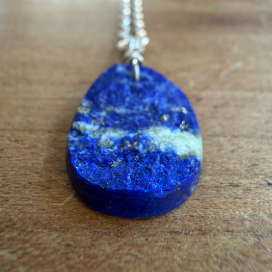 Lapis Natural Surface Pendant with Anchor Chain