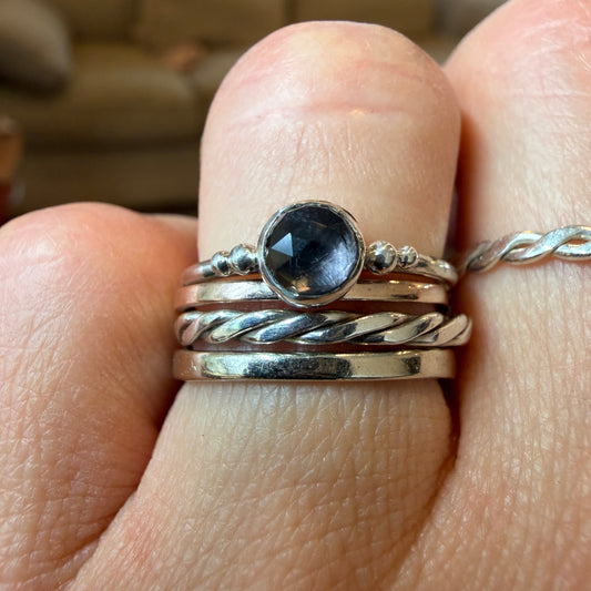 Rose Cut Smoky Blue Green Tourmaline Stacking Ring