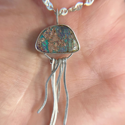Pipe Boulder Opal Jelly Fish Pendant