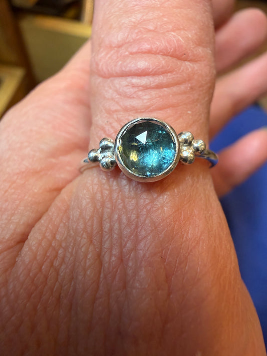 Rose Cut Blue Green Tourmaline Stacking Ring