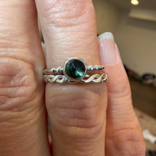 Rose Cut Green Tourmaline Stacking Ring