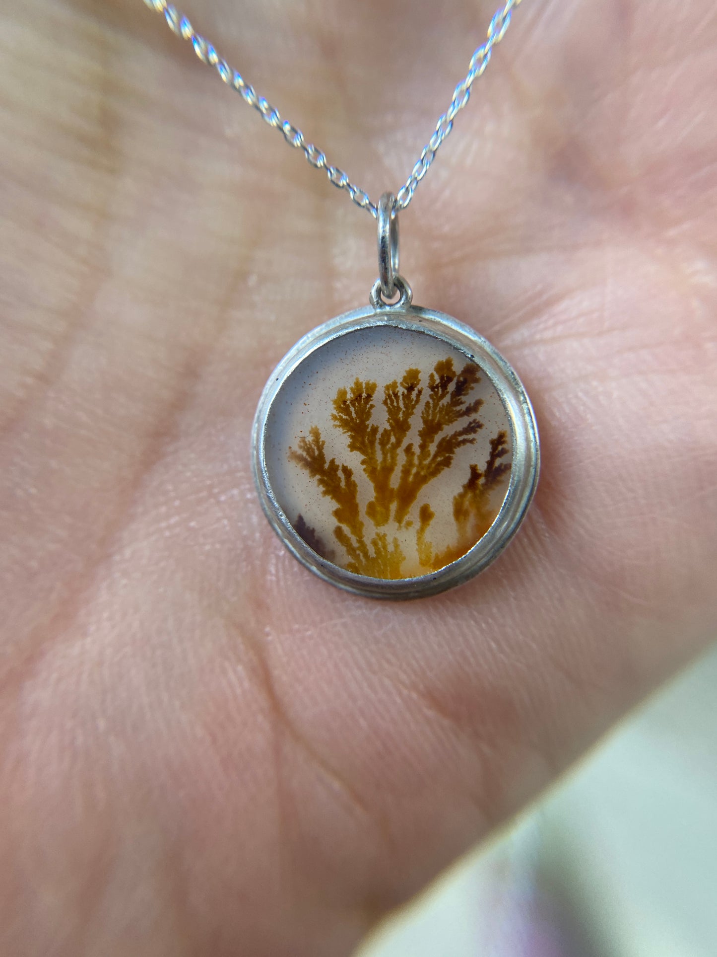 Round Coral Dendritic Agate Pendant