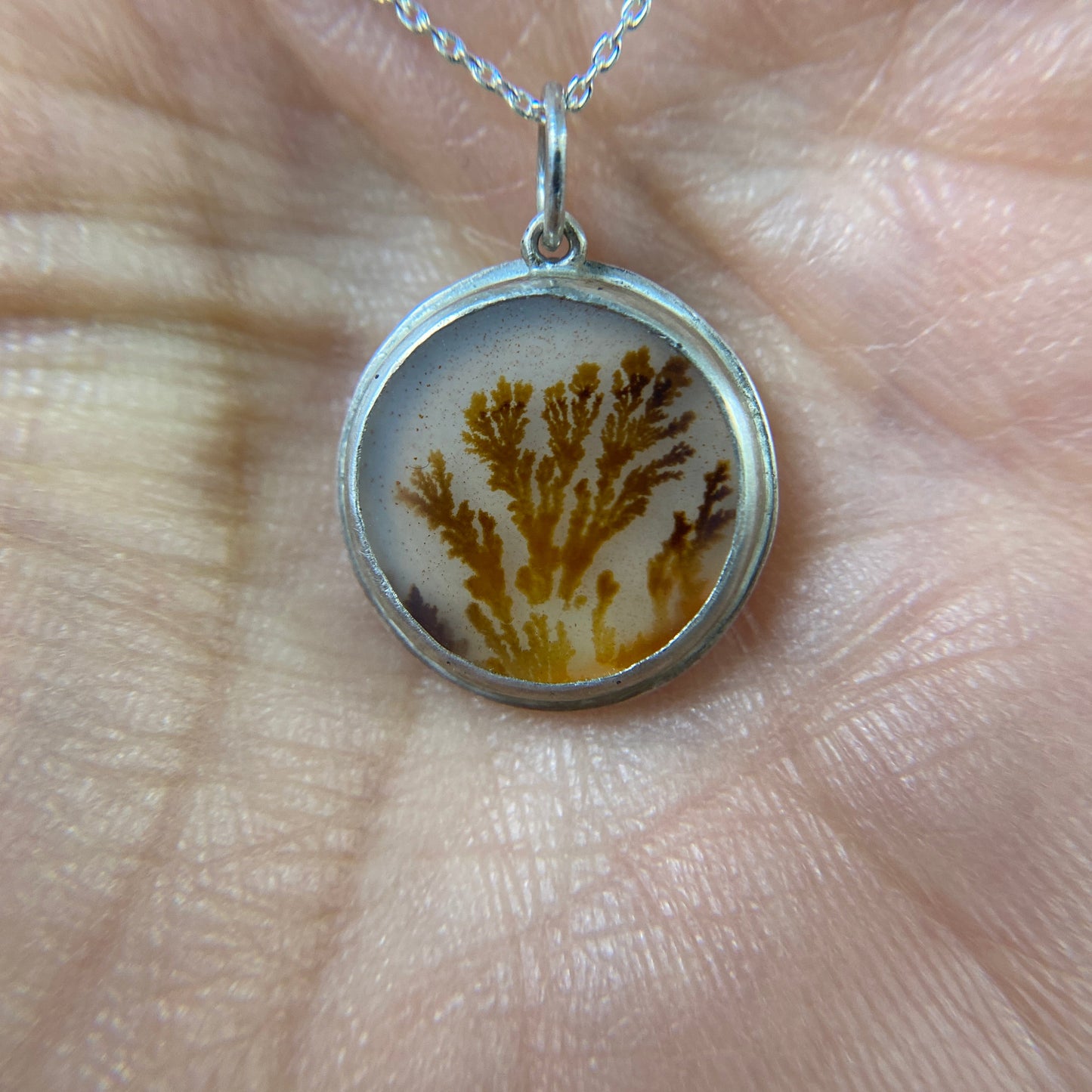 Round Coral Dendritic Agate Pendant
