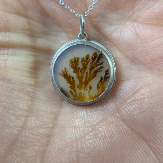 Round Coral Dendritic Agate Pendant