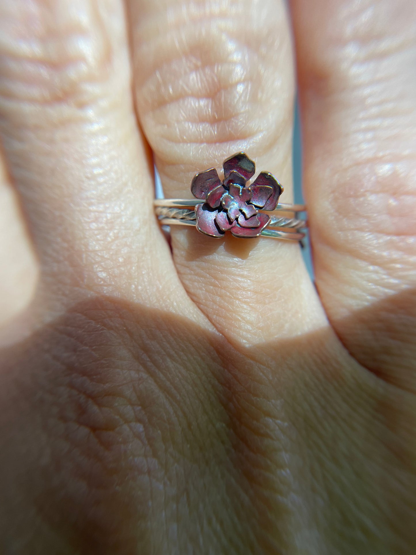 Cut Out Flower Ring in Copper + Silver