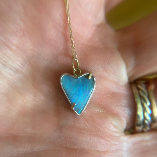 Sky Blue Heart Boulder Opal Pendant