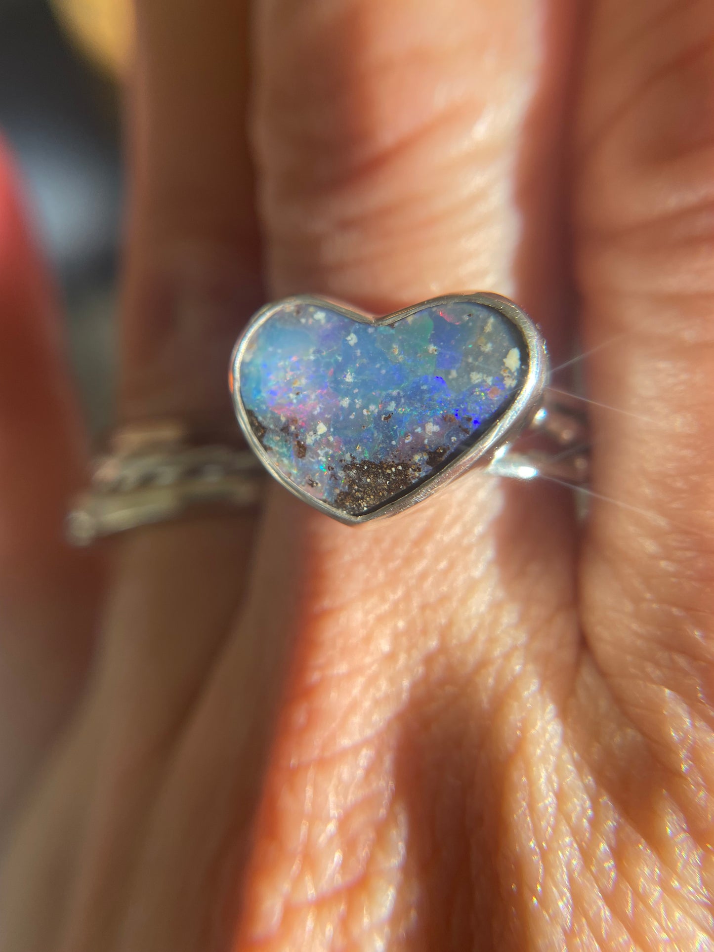Rainbow Heart Boulder Opal Ring