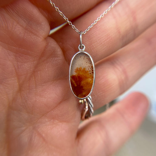 Floral Dendritic Agate Silver and 18k gold