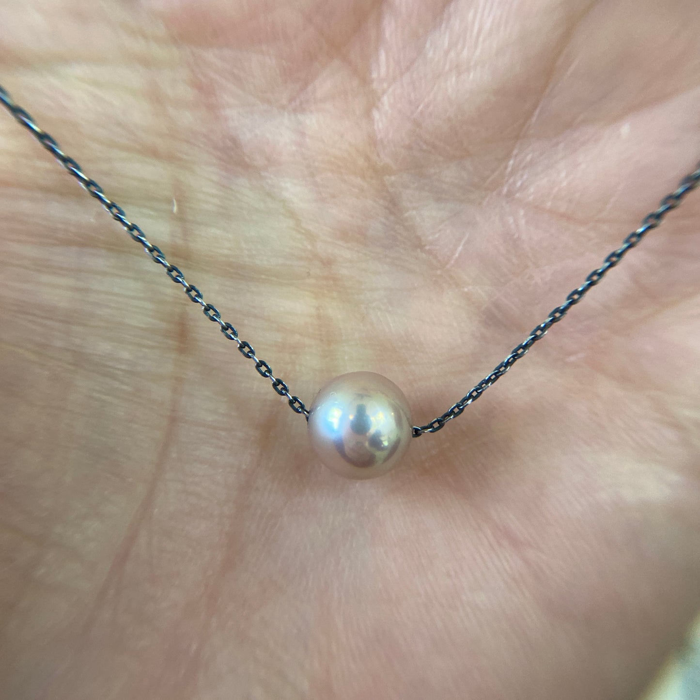 Floating Freshwater Pearl Oxidized Silver