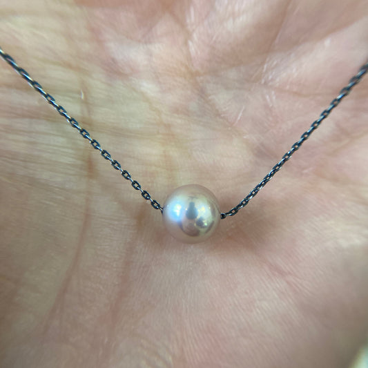 Floating Freshwater Pearl Oxidized Silver