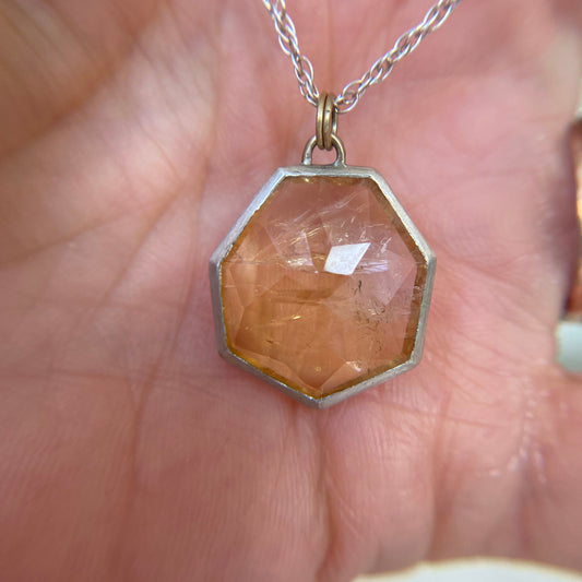 Seven Sided Rose Cut Citrine gold and silver