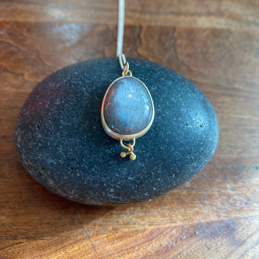 Moody Grey Moonstone Pendant Silver and 18K Gold