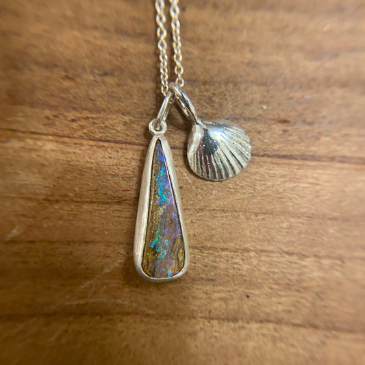 Purple & Teal Opal Pendant with Shell Charm
