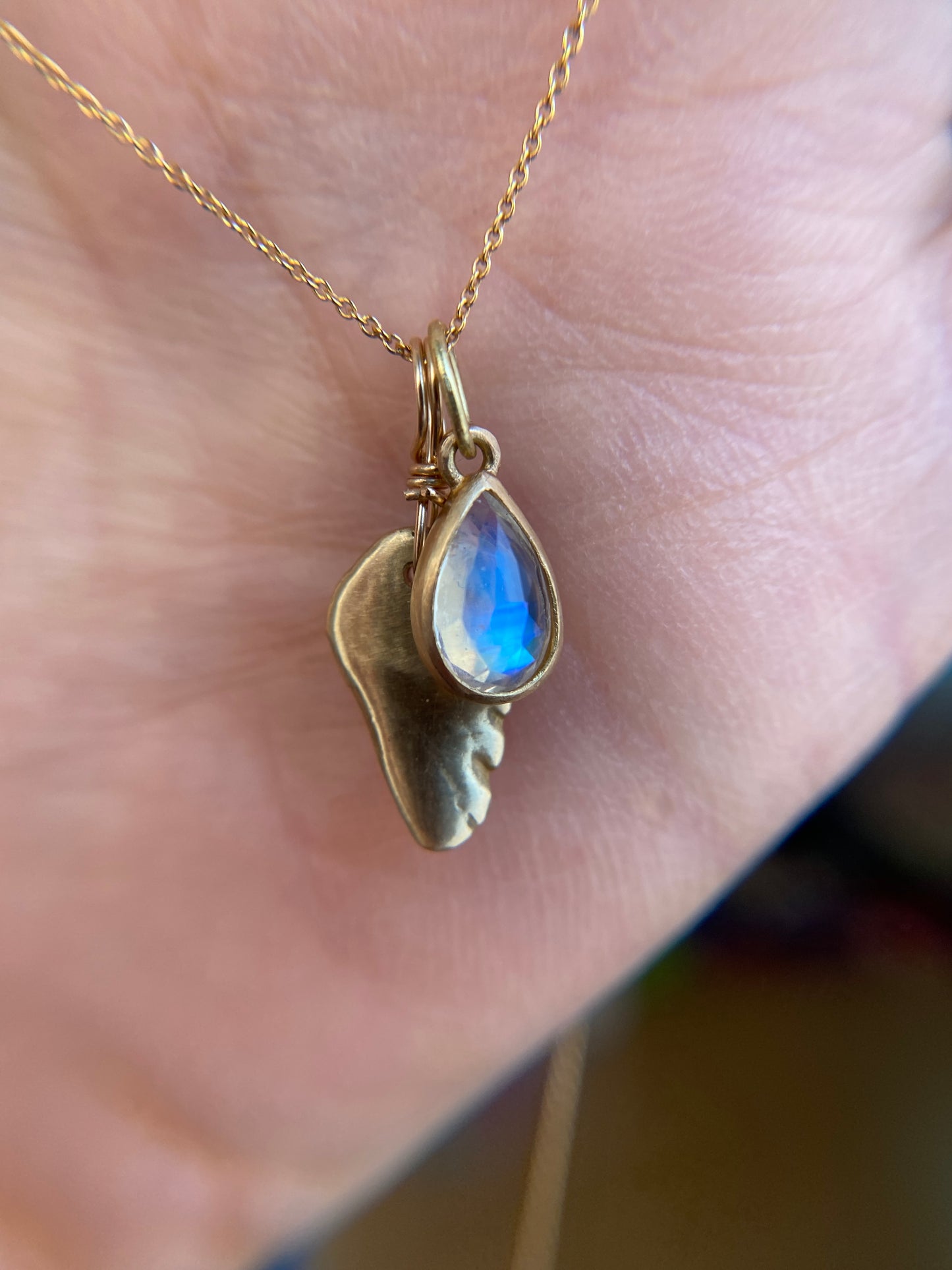 Teardrop Rose Cut Moonstone Pendant Handmade 18K Gold