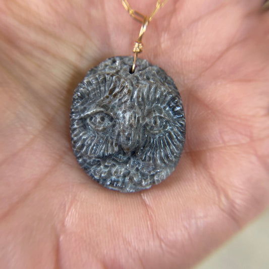 Carved Coral Fossil Owl Pendant