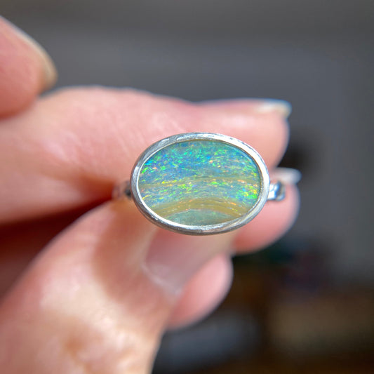 Pastel Rainbow Boulder Opal Ring