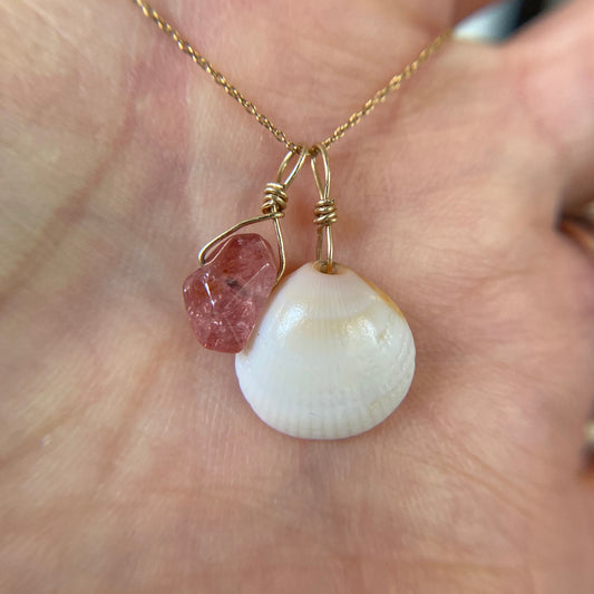 Pink Spinel Gulf Coast Shell Necklace