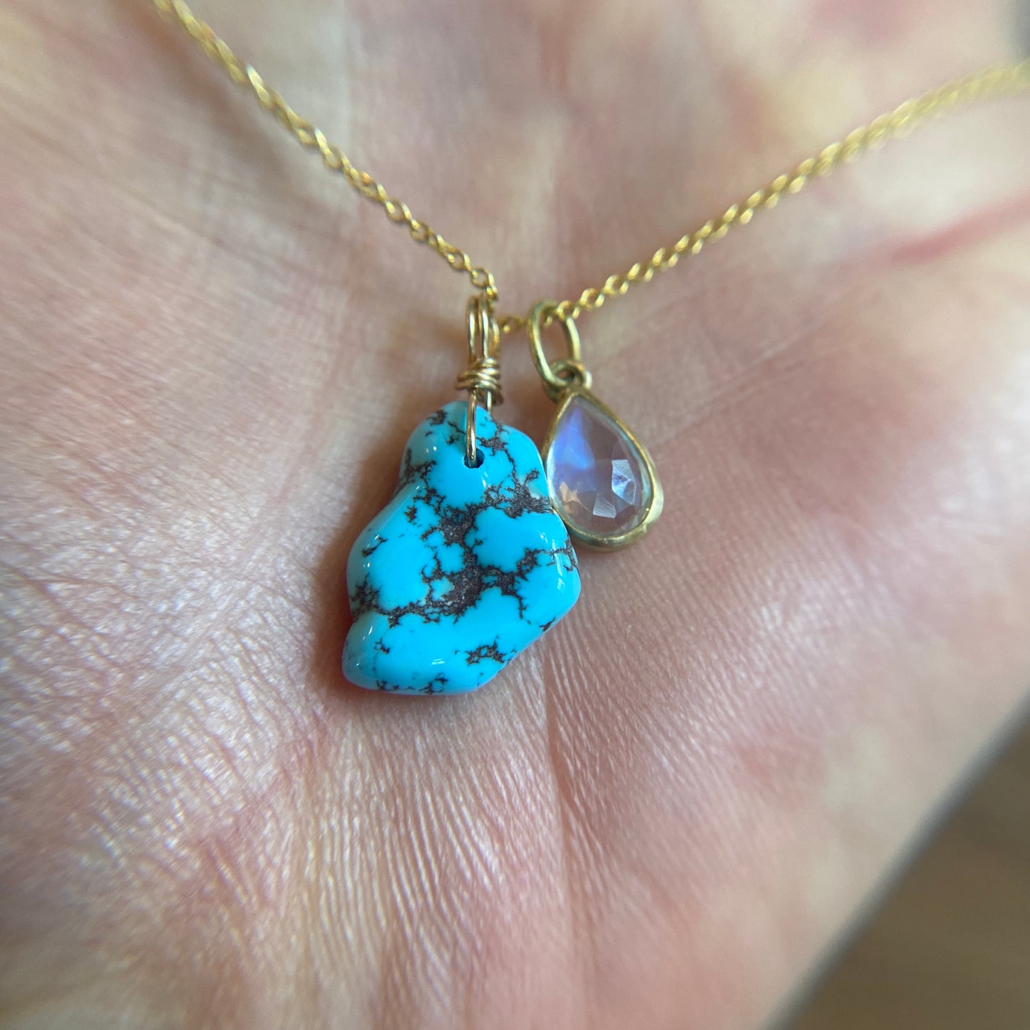 Stargazer Moonstone 18k Gold With Golden Hills Turquoise
