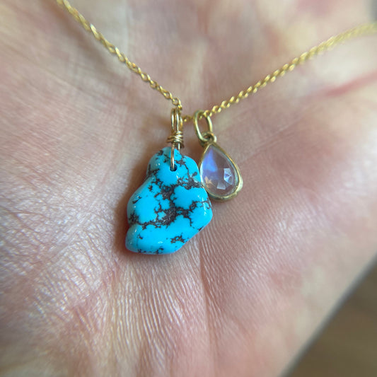 Stargazer Moonstone 18k Gold With Golden Hills Turquoise