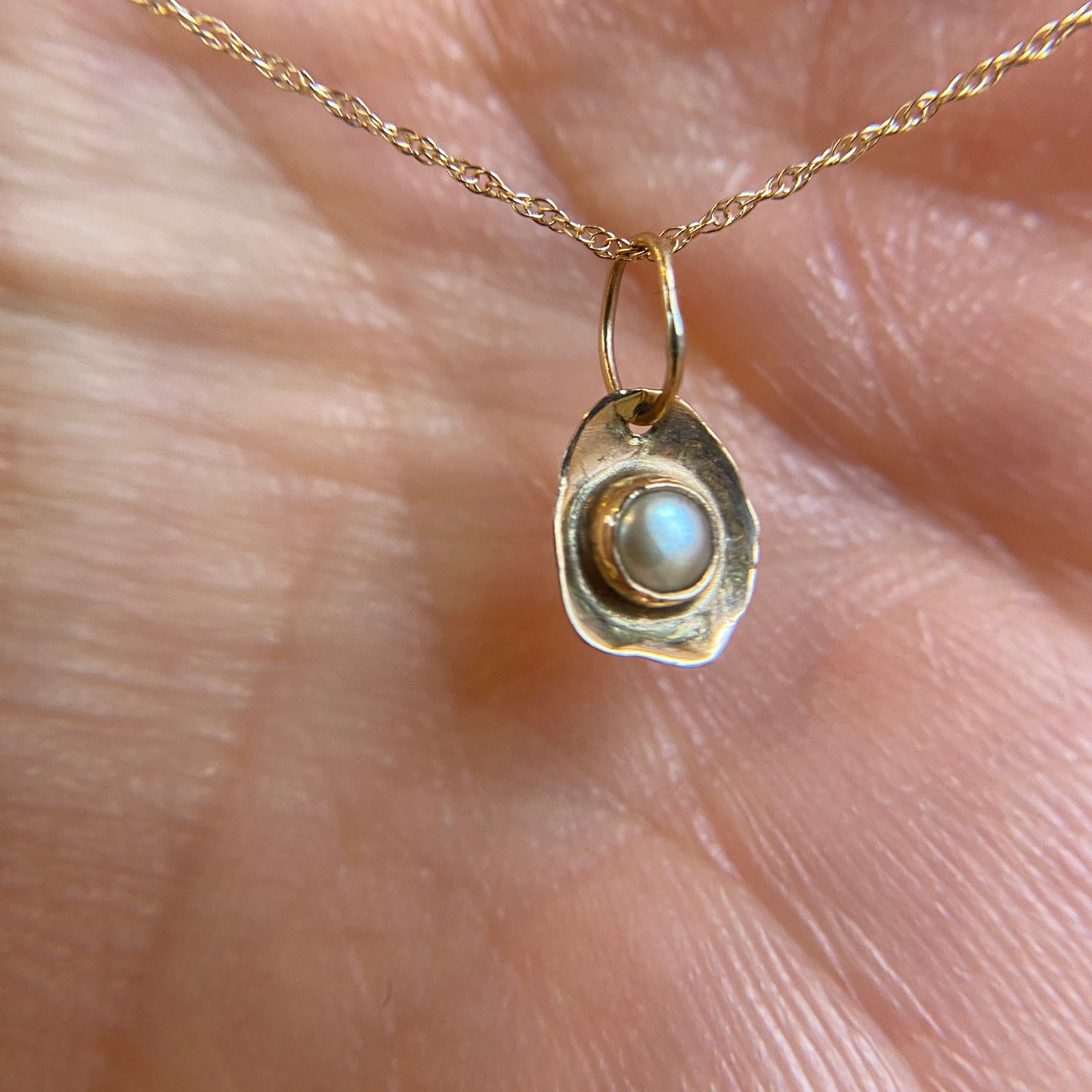 14K Golden Eye White Pearl Pendant