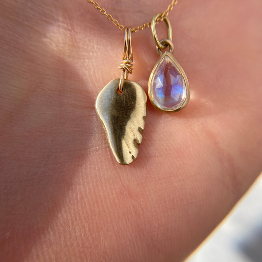 Teardrop Rose Cut Moonstone Pendant Handmade 18K Gold