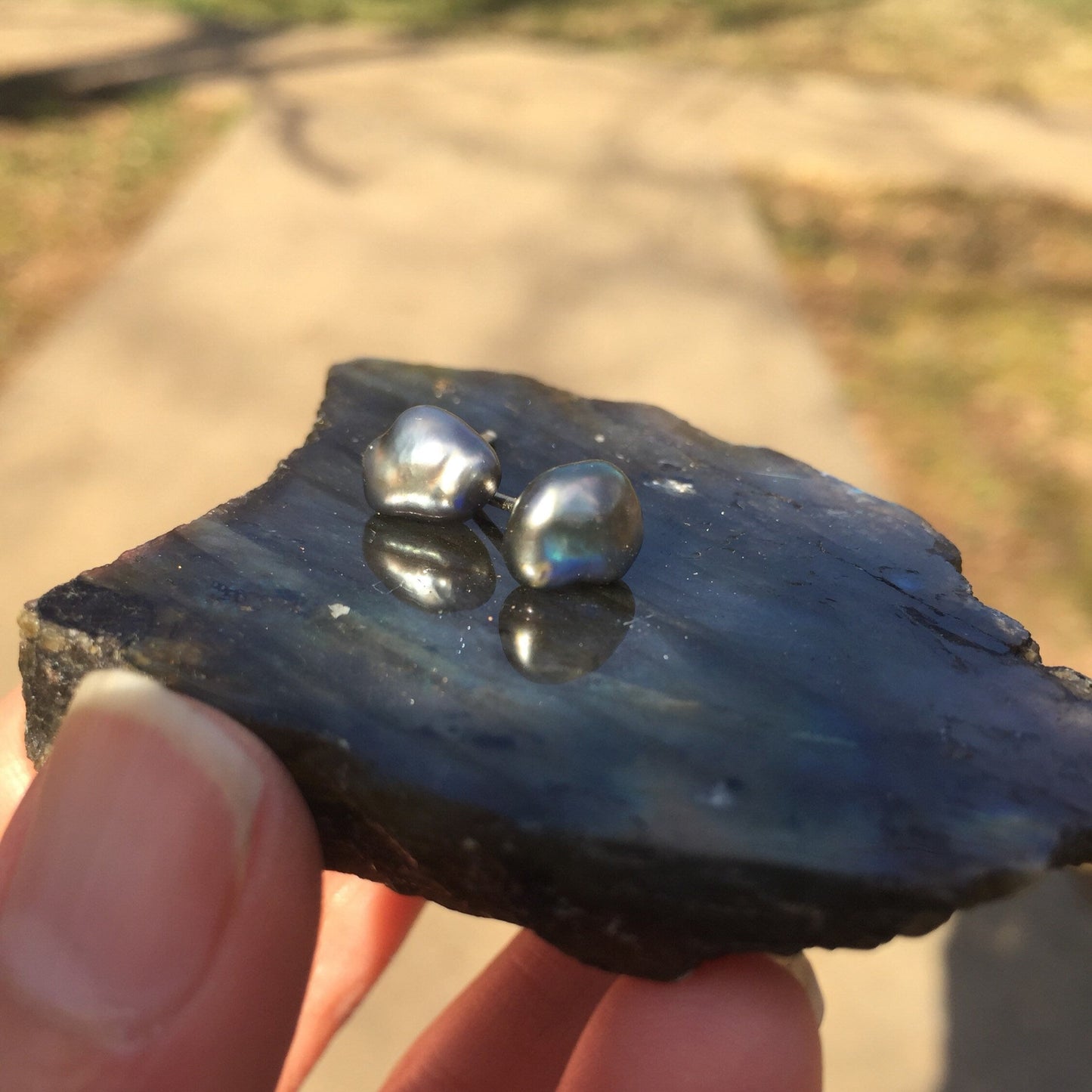 READY TO SHIP - Precious Pearls Organic Keshi Pearl Stud Earrings Hand Set in Sterling Silver