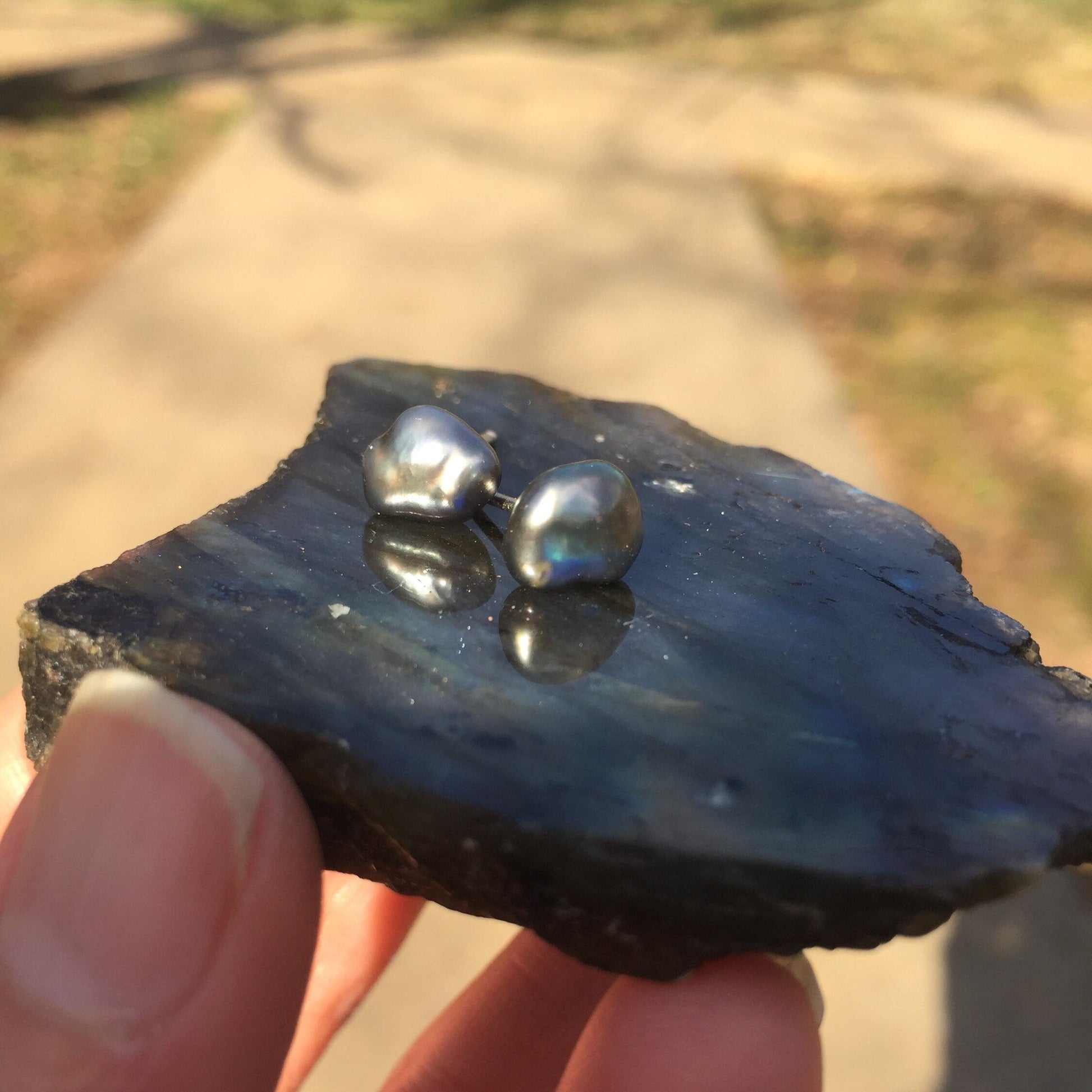 READY TO SHIP - Precious Pearls Organic Keshi Pearl Stud Earrings Hand Set in Sterling Silver