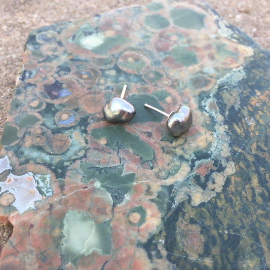 READY TO SHIP - Precious Pearls Organic Keshi Pearl Stud Earrings Hand Set in Sterling Silver